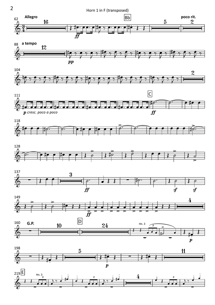 La gazza ladra (The Thieving Magpie) Overture - transposed horn parts (1-4) Horn Solo scores gallery preview page 2