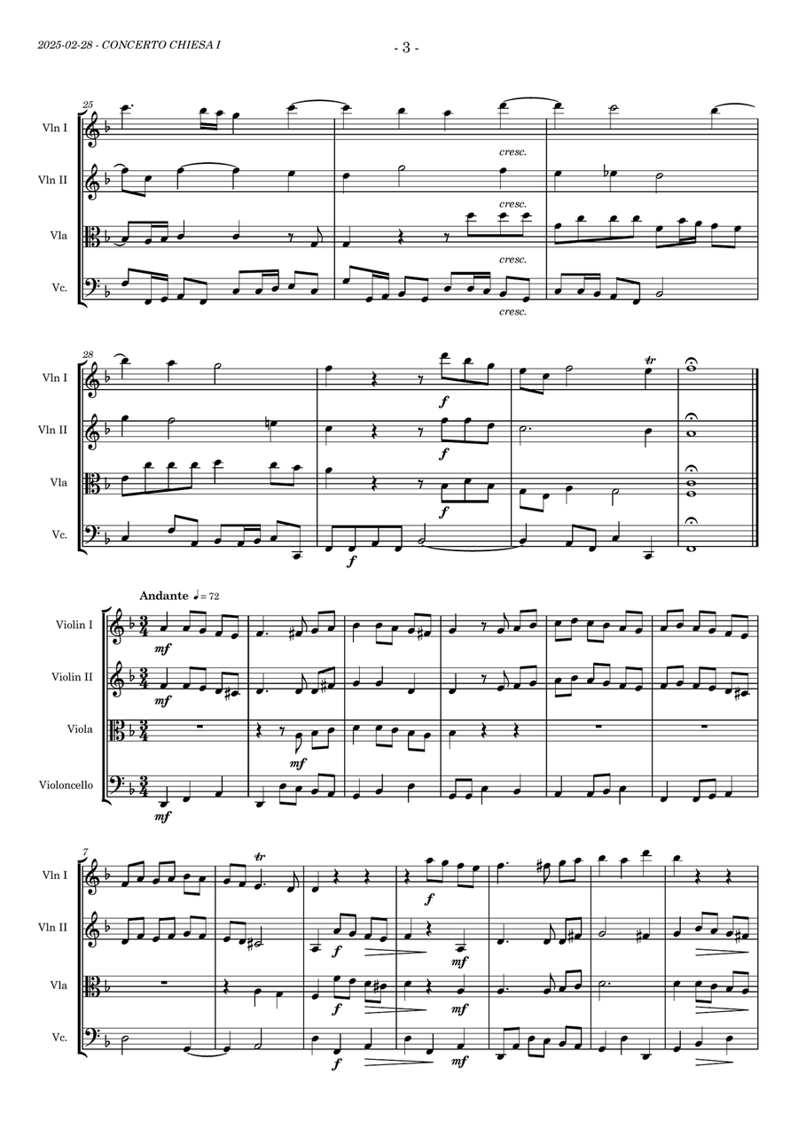 Telemann's Concerto per la chiesa for STRING quartet/orchestra. Orch. by Zoltan Paulinyi String Quartet scores gallery preview page 3