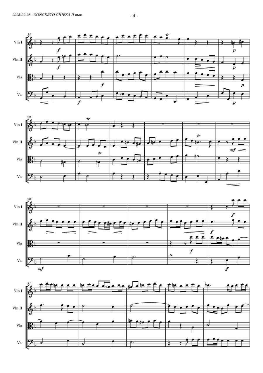 Telemann's Concerto per la chiesa for STRING quartet/orchestra. Orch. by Zoltan Paulinyi String Quartet scores gallery preview page 4