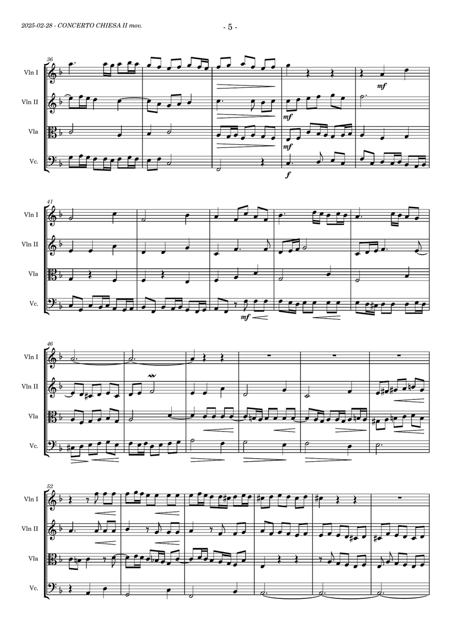 Telemann's Concerto per la chiesa for STRING quartet/orchestra. Orch. by Zoltan Paulinyi String Quartet scores gallery preview page 5