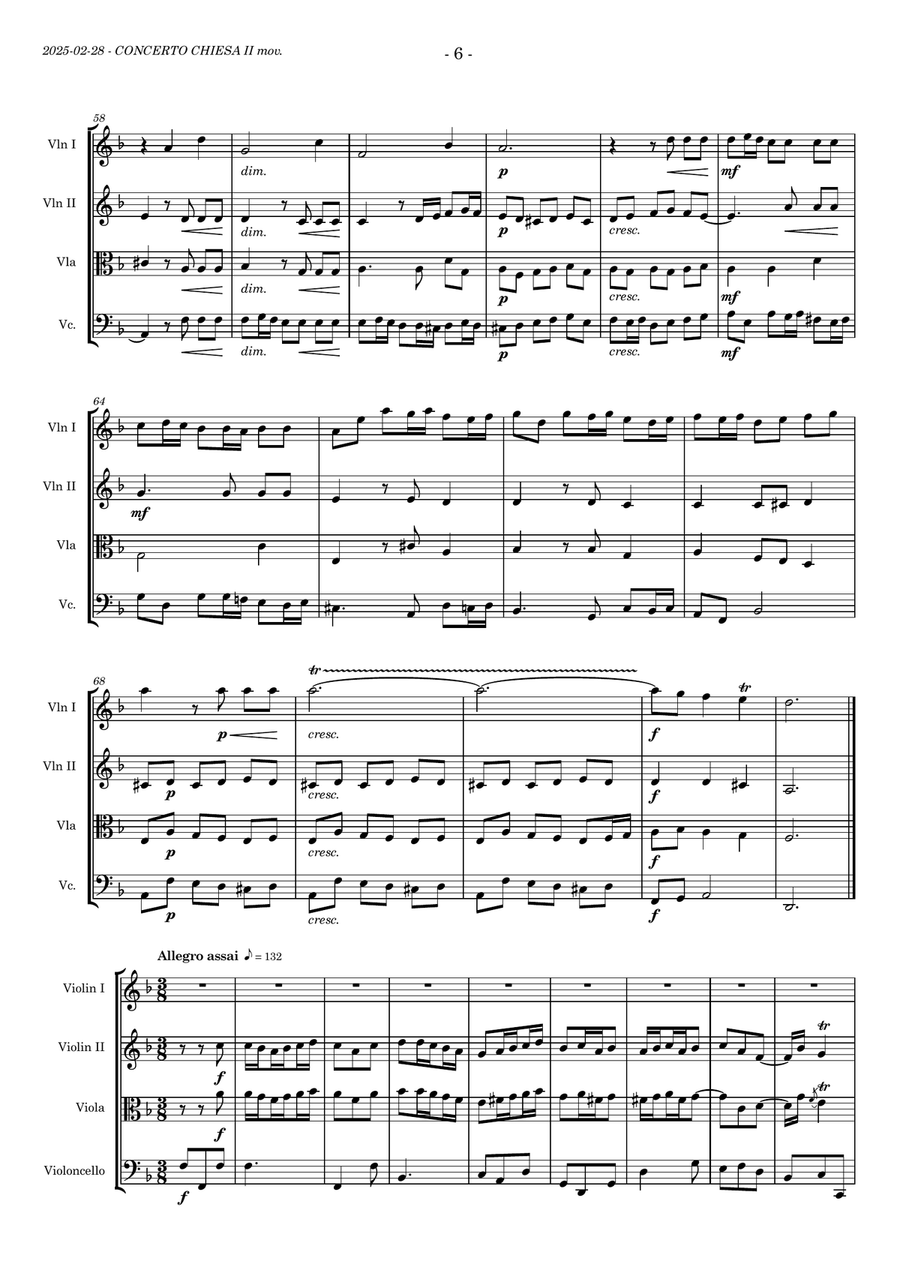 Telemann's Concerto per la chiesa for STRING quartet/orchestra. Orch. by Zoltan Paulinyi String Quartet scores gallery preview page 6