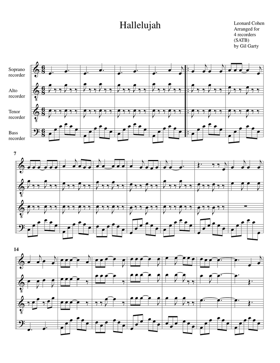Hallelujah Hallelujah Soprano Recorder scores gallery preview page 2