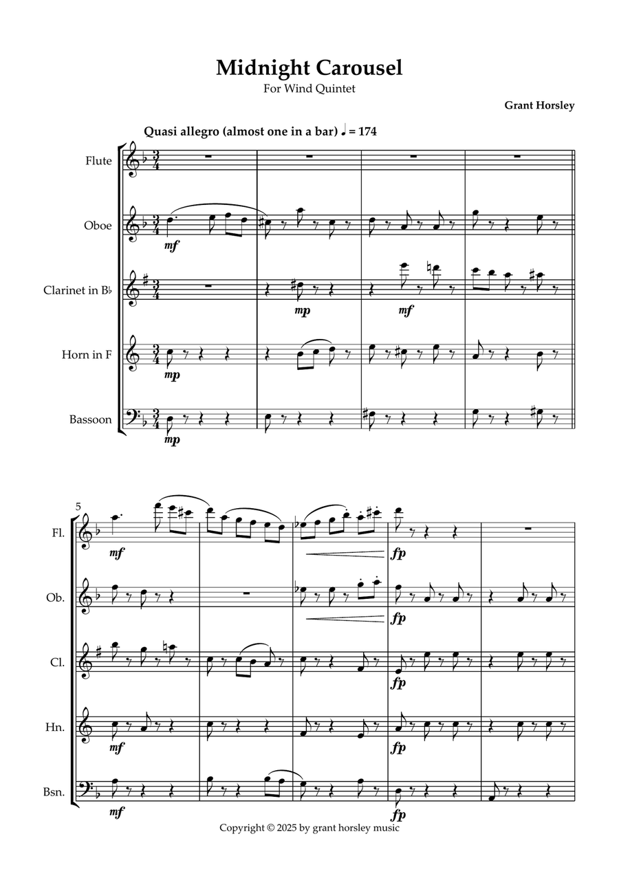 Midnight Carousel for Wind Quintet Woodwind Quintet scores gallery preview page 2