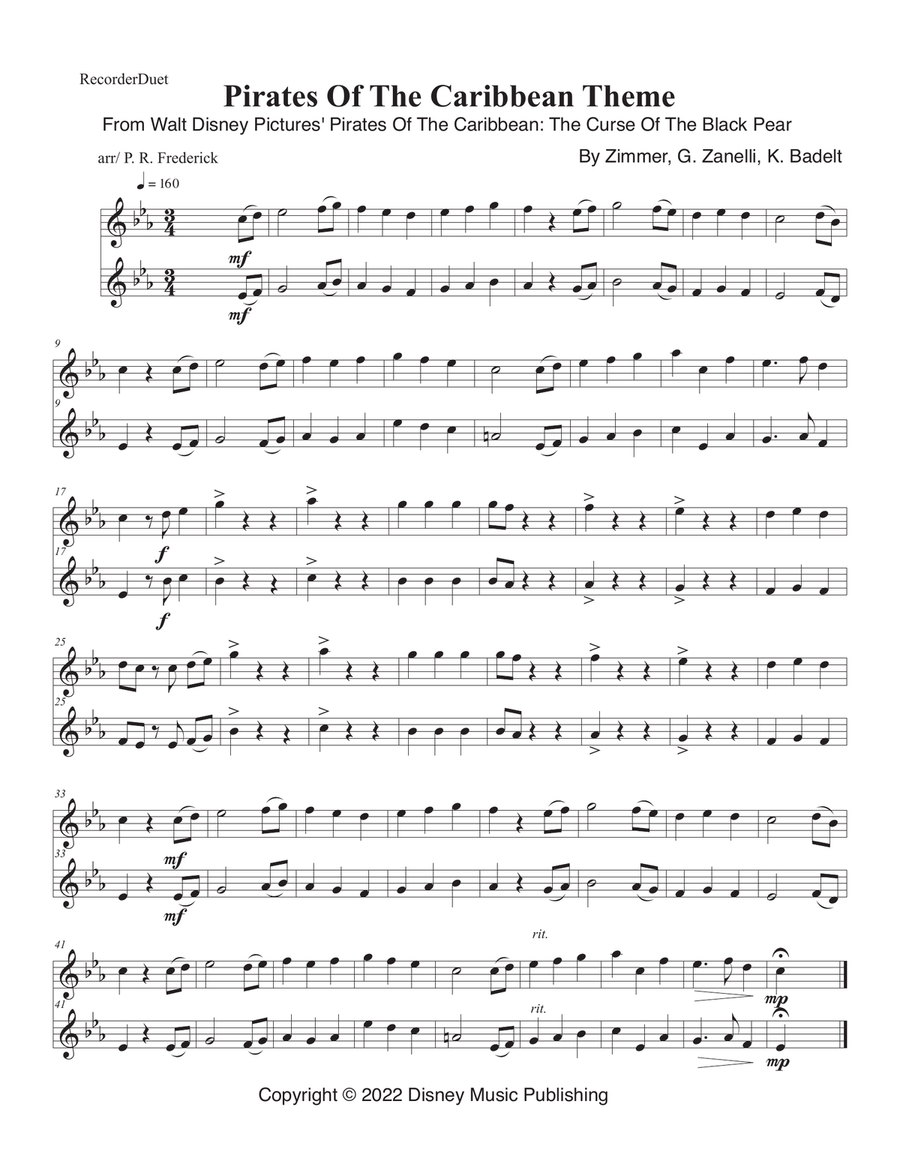 Pirates Of The Caribbean Pirates Of The Caribbean Woodwind Duet scores gallery preview page 1