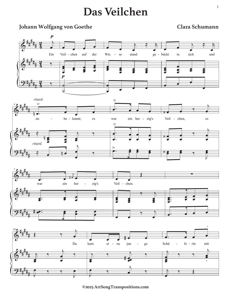 SCHUMANN: Das Veilchen (transposed to B major) Piano, Vocal scores gallery preview page 2