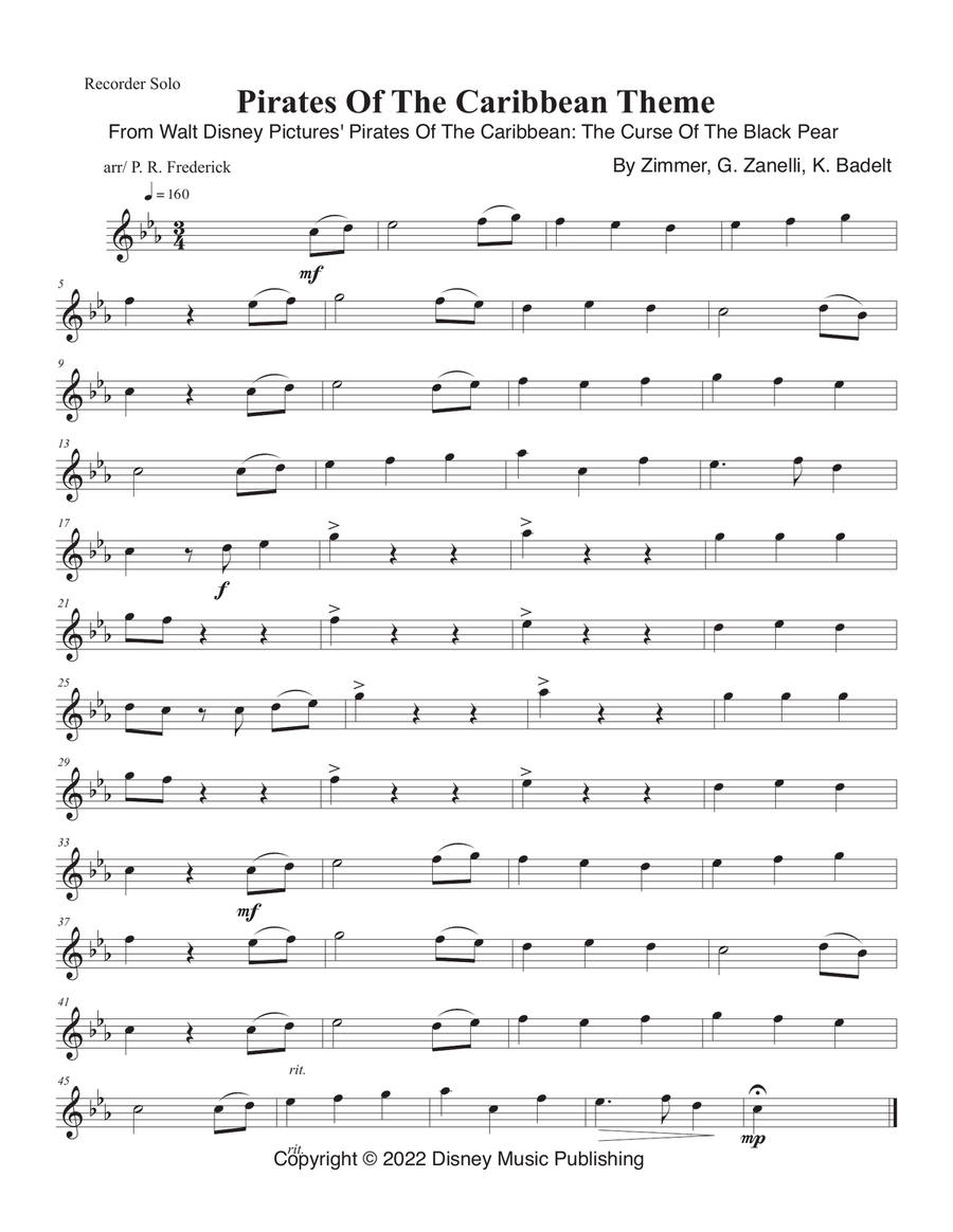 Pirates Of The Caribbean Pirates Of The Caribbean Recorder scores gallery preview page 1