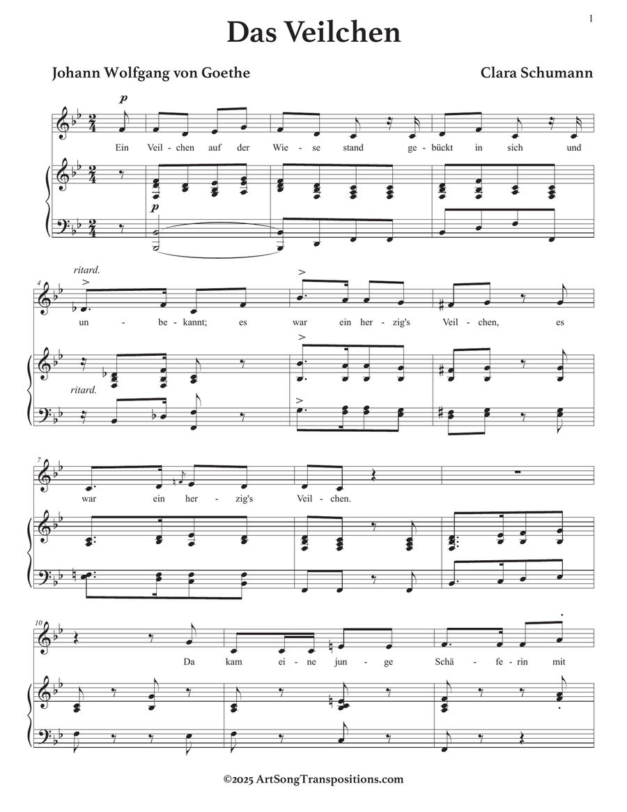 SCHUMANN: Das Veilchen (transposed to B-flat major) Piano, Vocal scores gallery preview page 2
