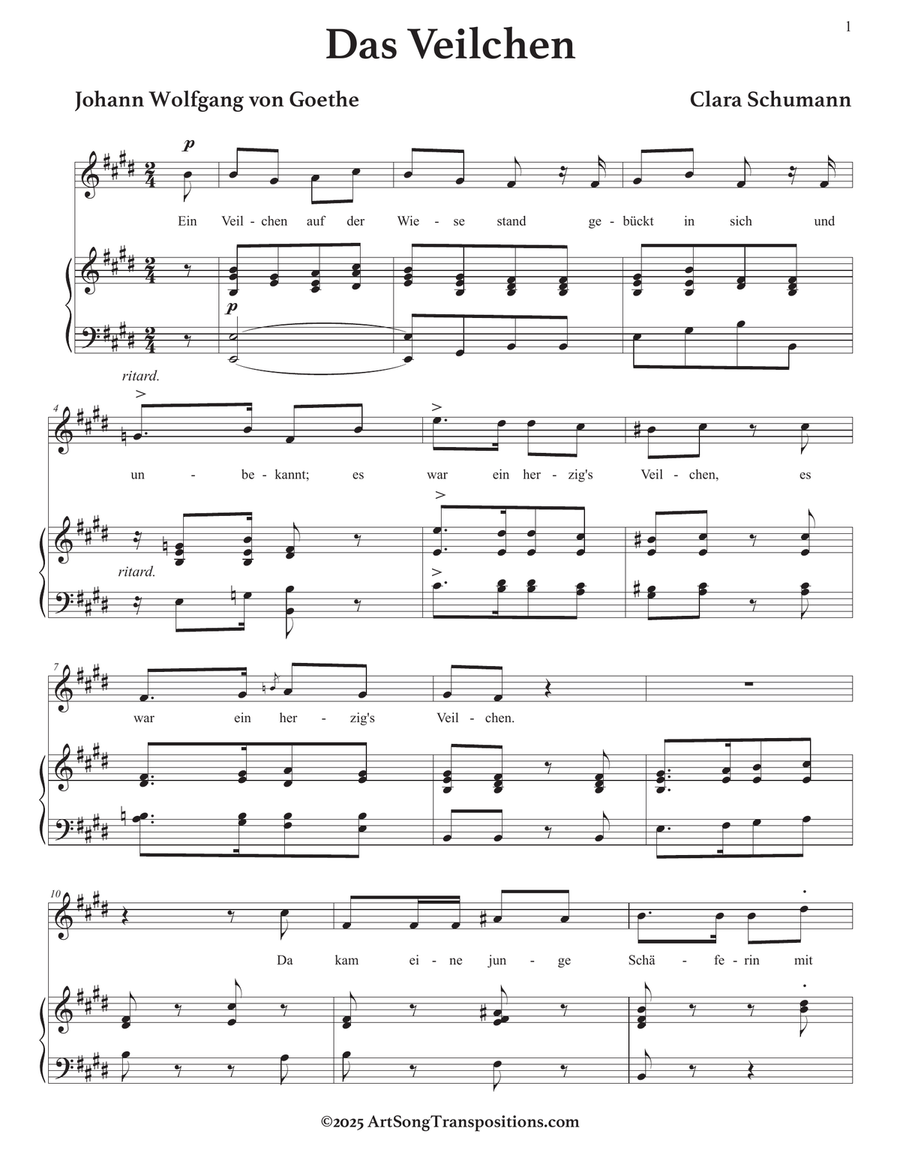 SCHUMANN: Das Veilchen (transposed to E major) Piano, Vocal scores gallery preview page 2