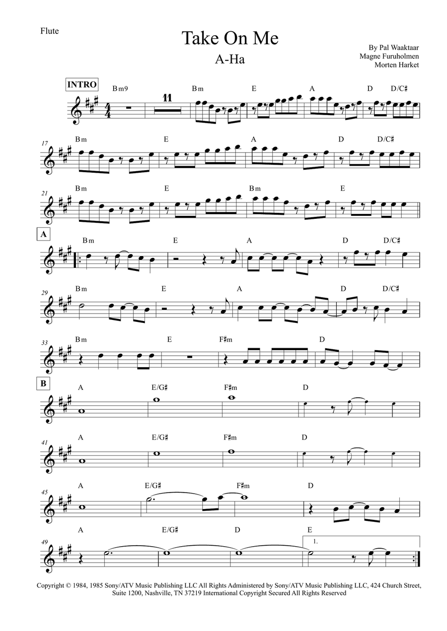 Take On Me Take On Me Flute Solo scores gallery preview page 1