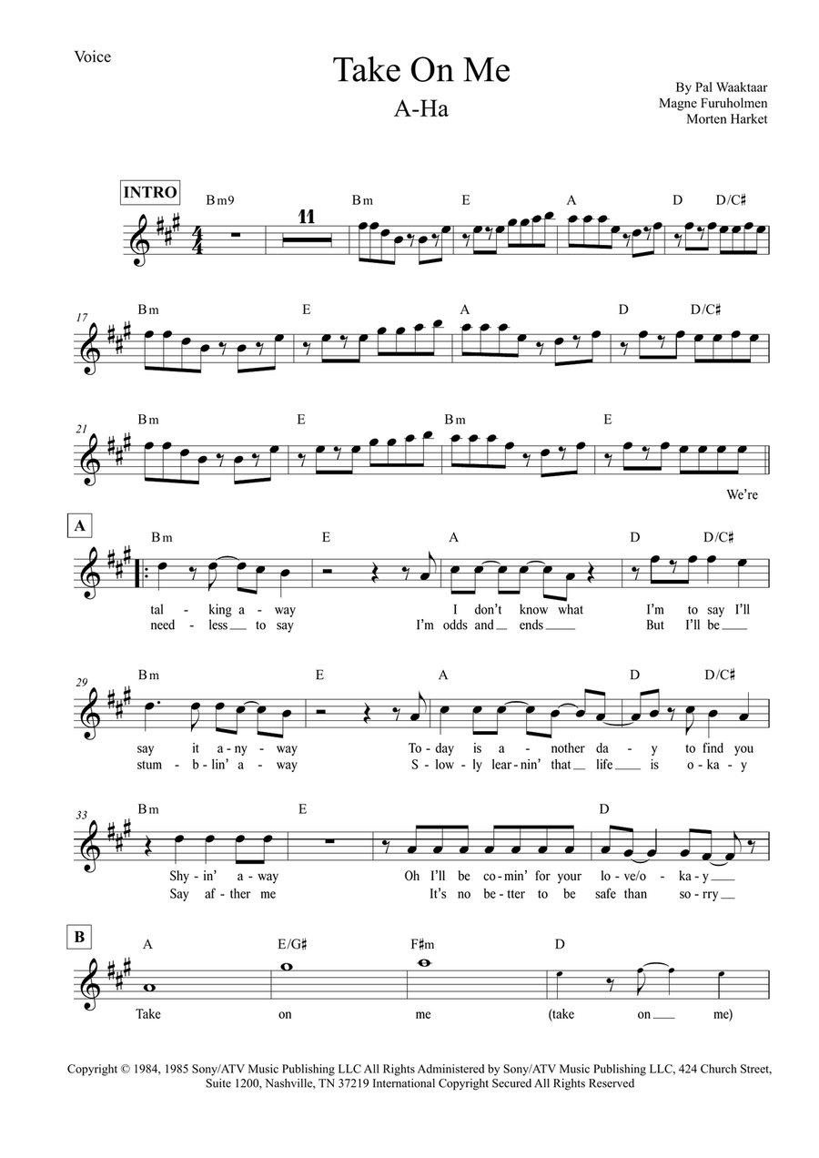 Take On Me Take On Me Piano scores gallery preview page 1