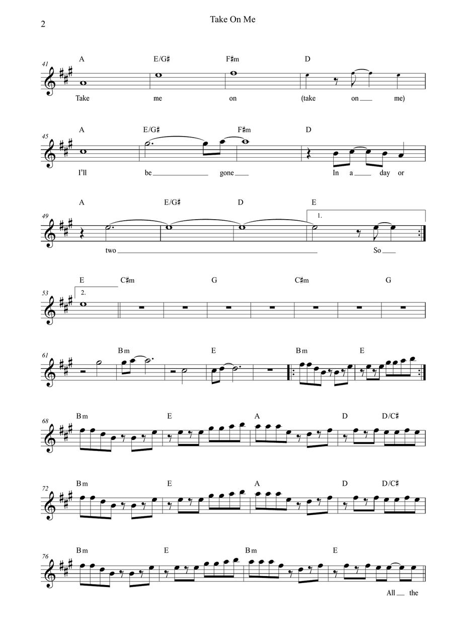 Take On Me Take On Me Piano scores gallery preview page 2