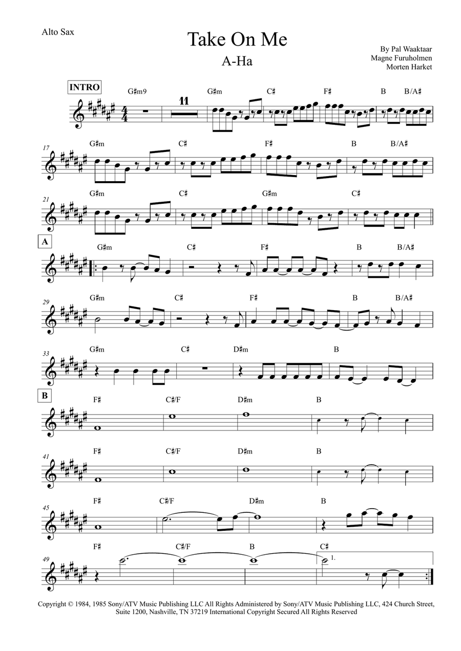 Take On Me Take On Me Alto Saxophone scores gallery preview page 1