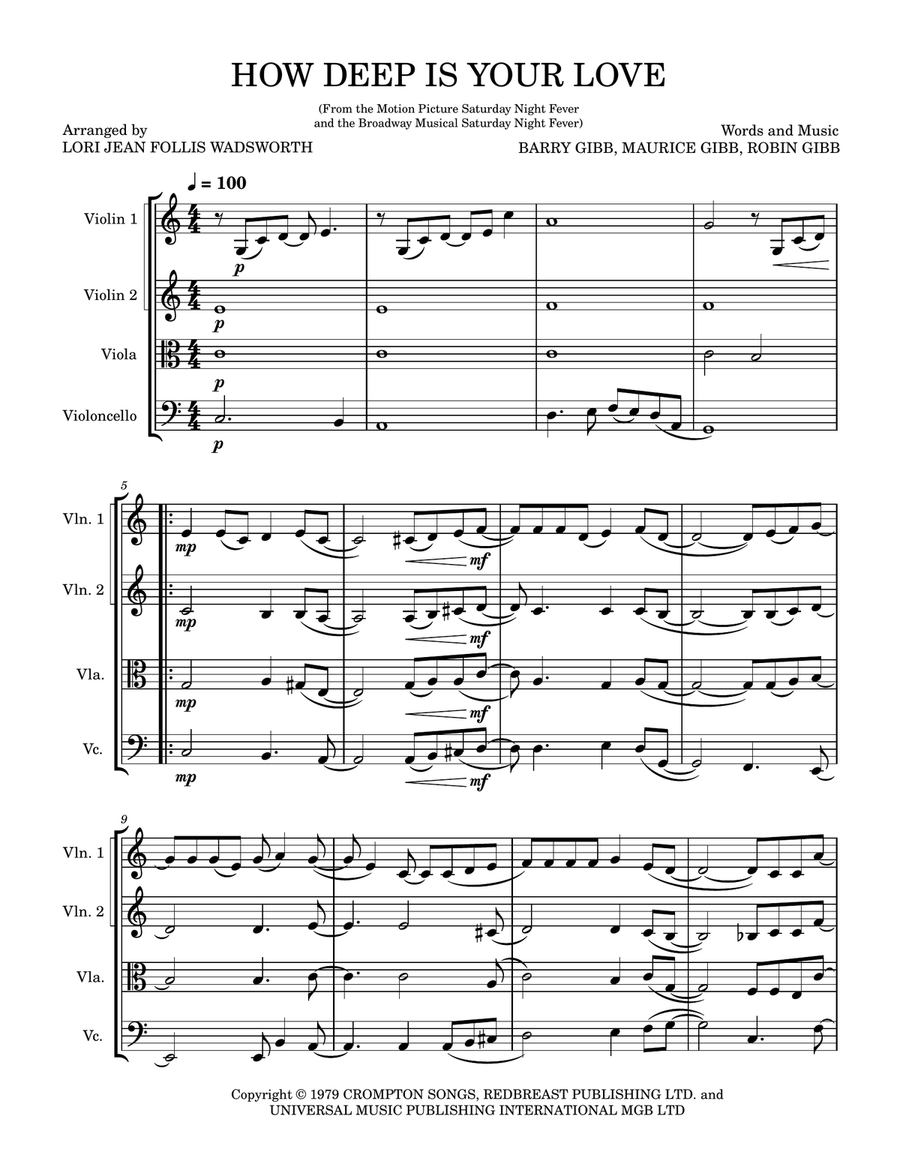 How Deep Is Your Love How Deep Is Your Love String Quartet scores gallery preview page 1