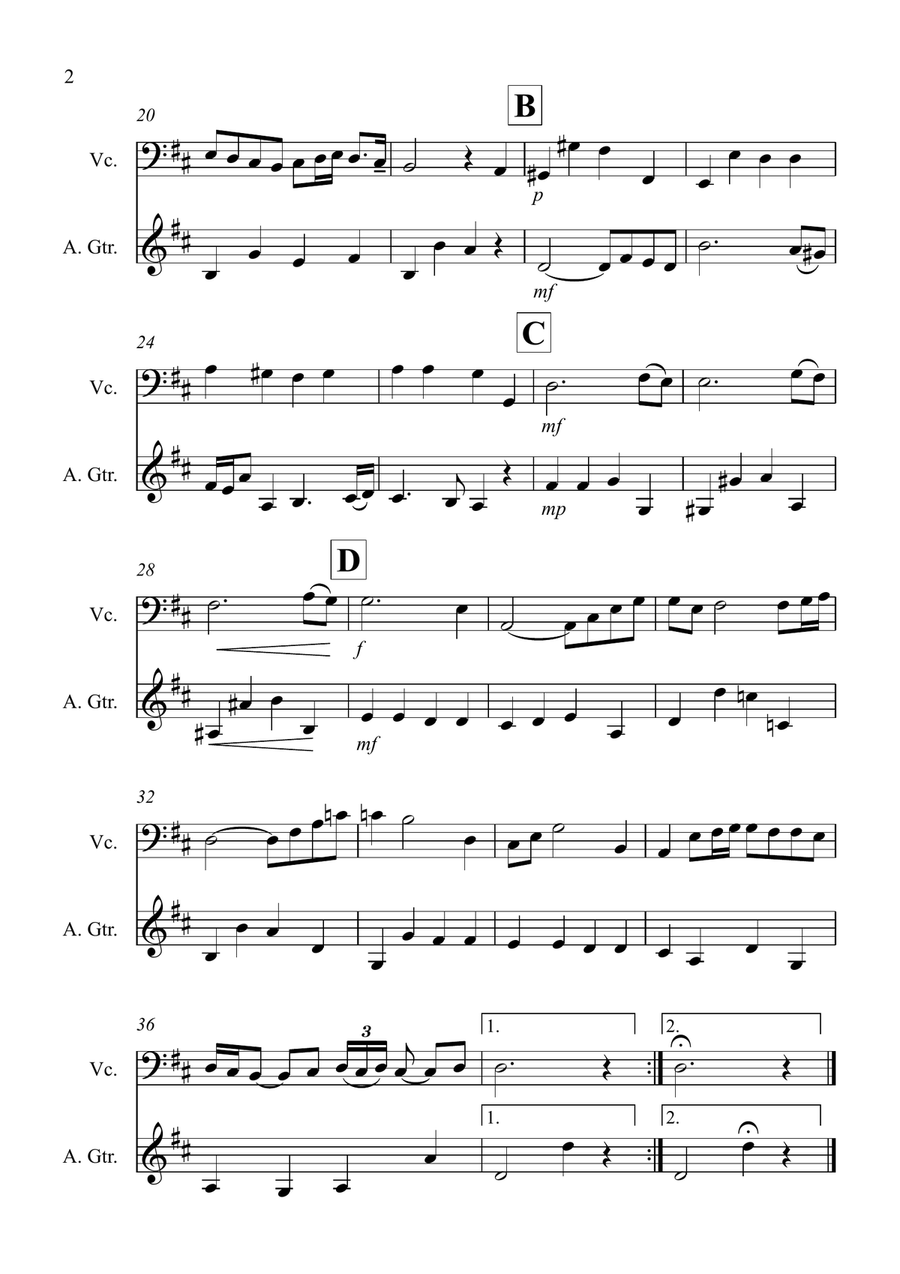 Air on a G String for Cello and Guitar Duet String Duet scores gallery preview page 2
