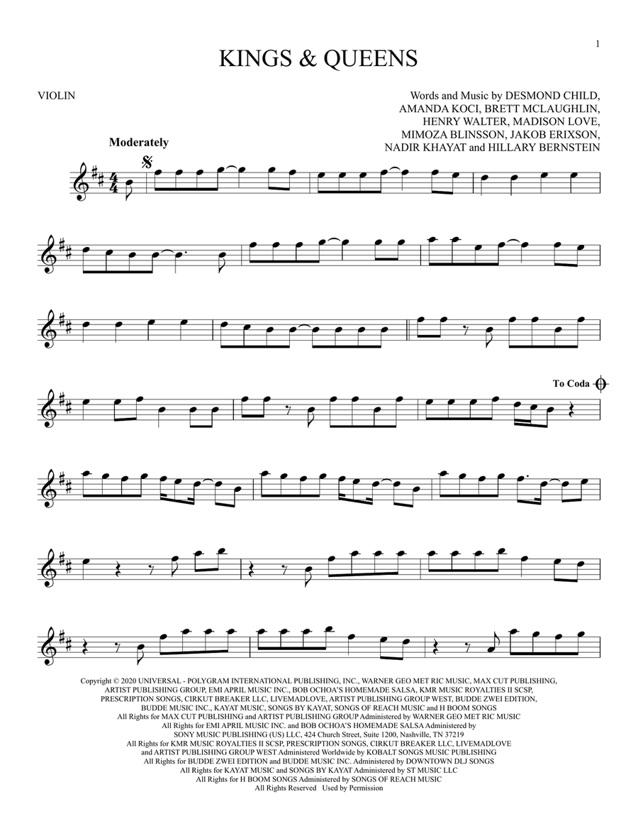 Kings & Queens Kings & Queens Violin Solo scores gallery preview page 1