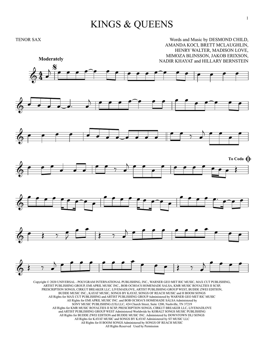 Kings & Queens Kings & Queens Tenor Saxophone scores gallery preview page 1