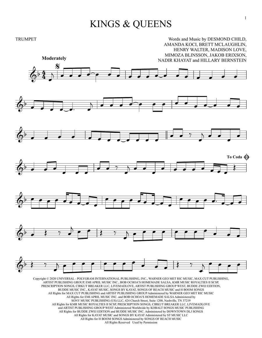Kings & Queens Kings & Queens Trumpet Solo scores gallery preview page 1