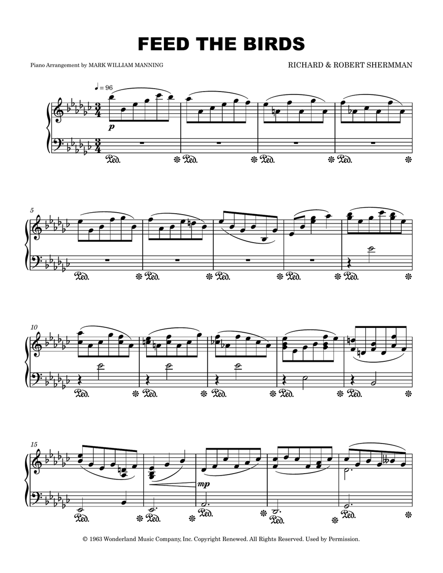 Feed The Birds (Tuppence A Bag) Piano Solo scores gallery preview page 1