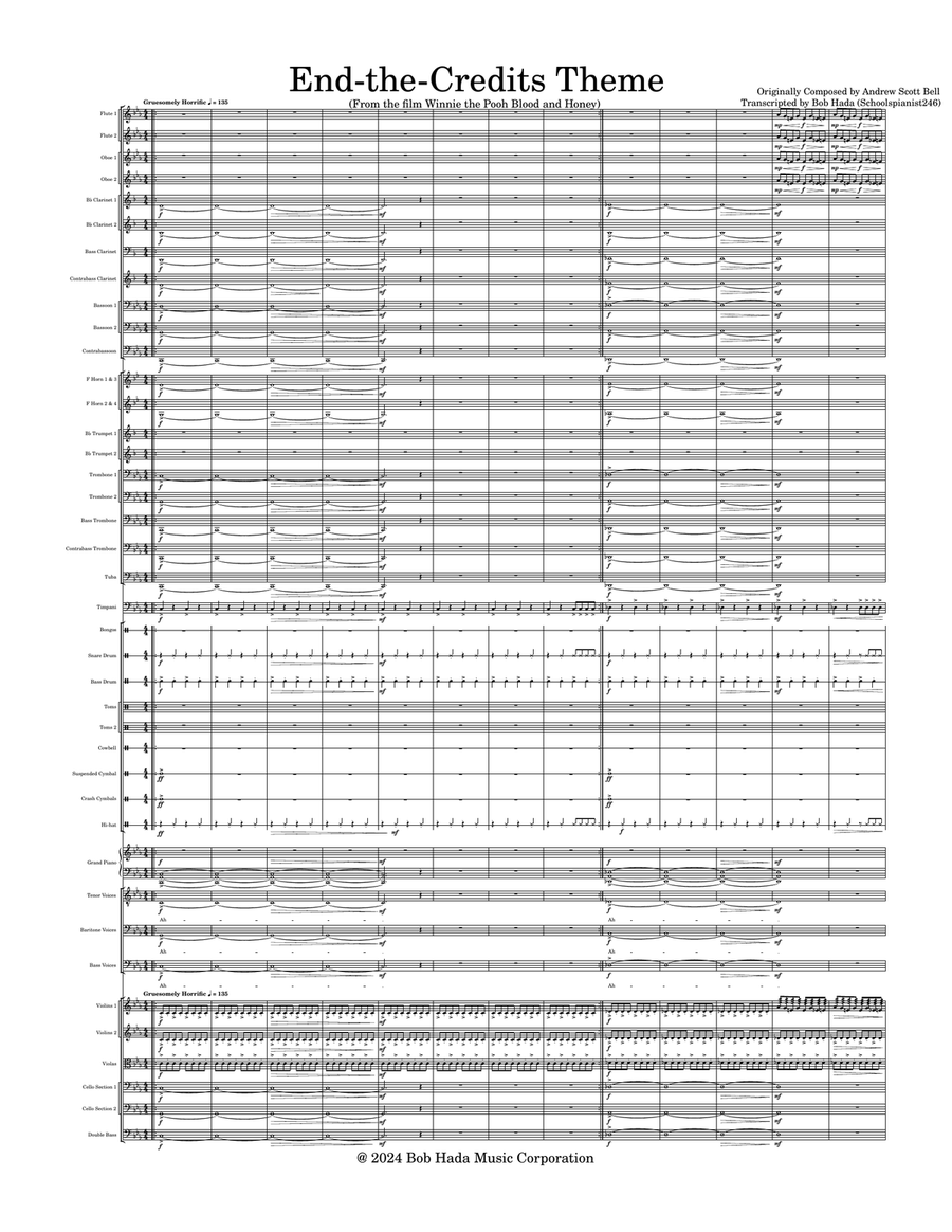 End Credits Theme Score - Winnie the Pooh Blood and Honey Full Orchestra scores gallery preview page 1