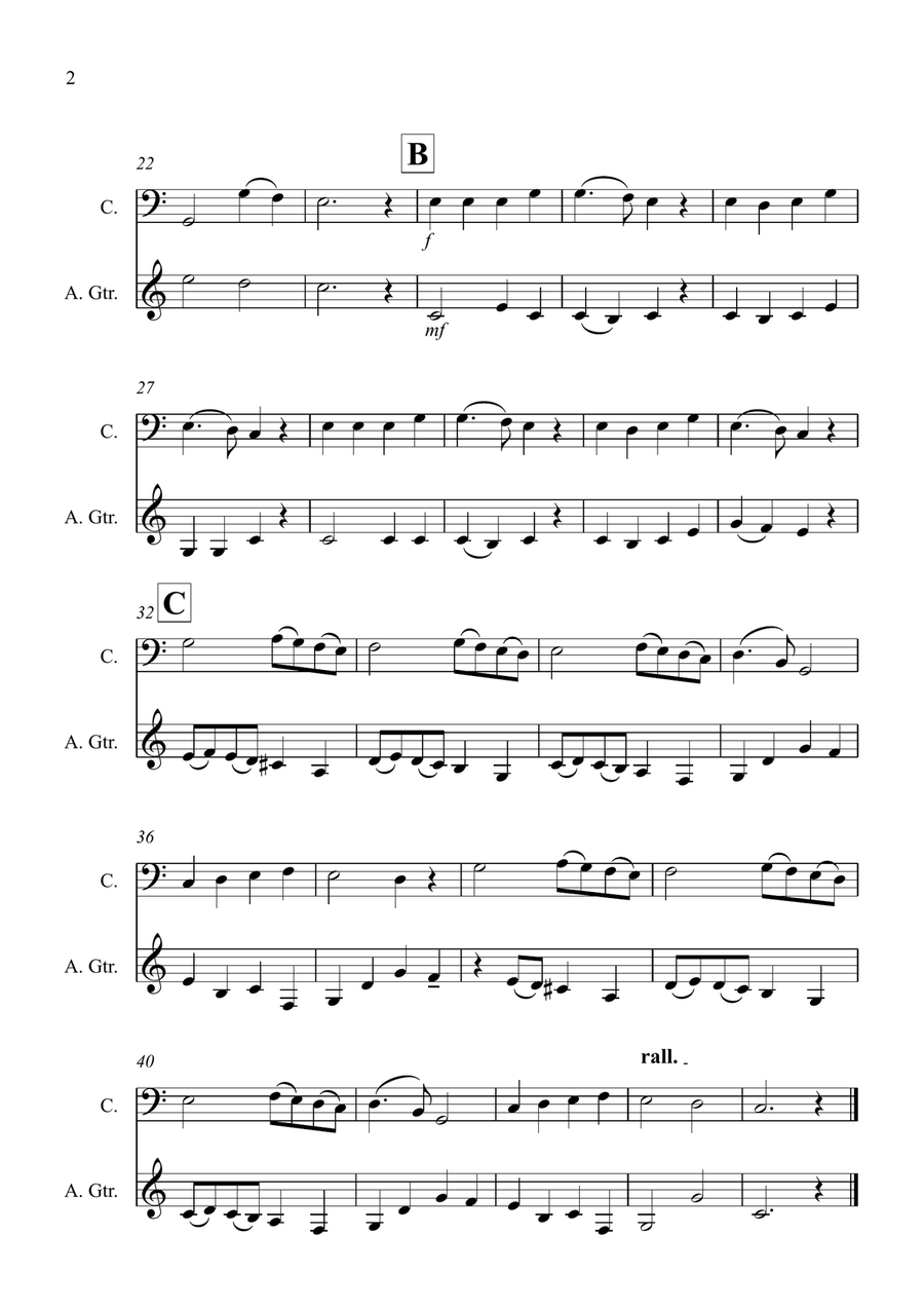 Angels We Have Heard on High for Cello and Guitar Duet String Duet scores gallery preview page 2
