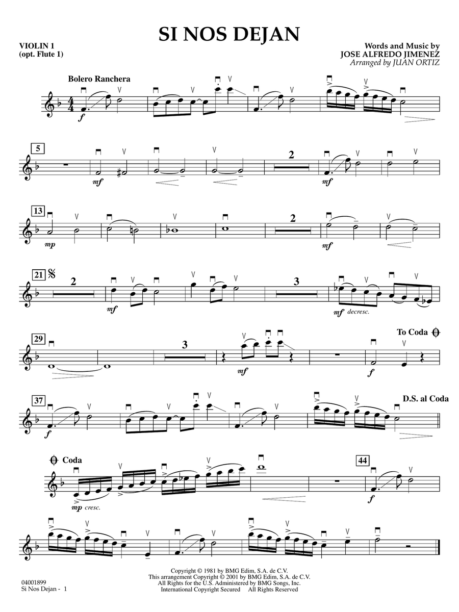 Si Nos Dejan (arr. Juan Ortiz) - Violin 1 Concert Band scores gallery preview page 1