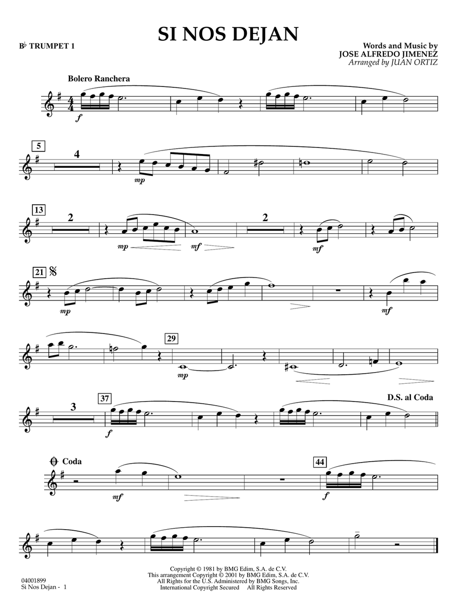 Si Nos Dejan (arr. Juan Ortiz) - Trumpet 1 Concert Band scores gallery preview page 1