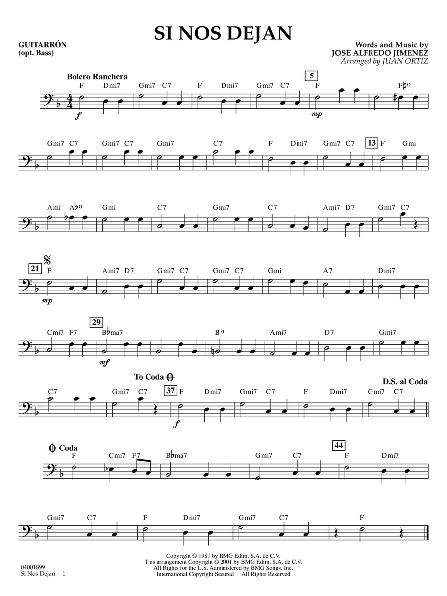 Si Nos Dejan (arr. Juan Ortiz) - Guitarron Concert Band scores gallery preview page 1