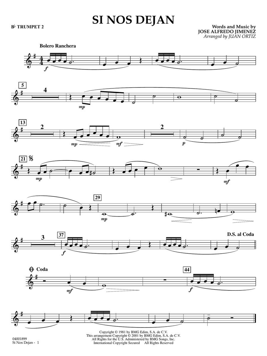 Si Nos Dejan (arr. Juan Ortiz) - Trumpet 2 Concert Band scores gallery preview page 1