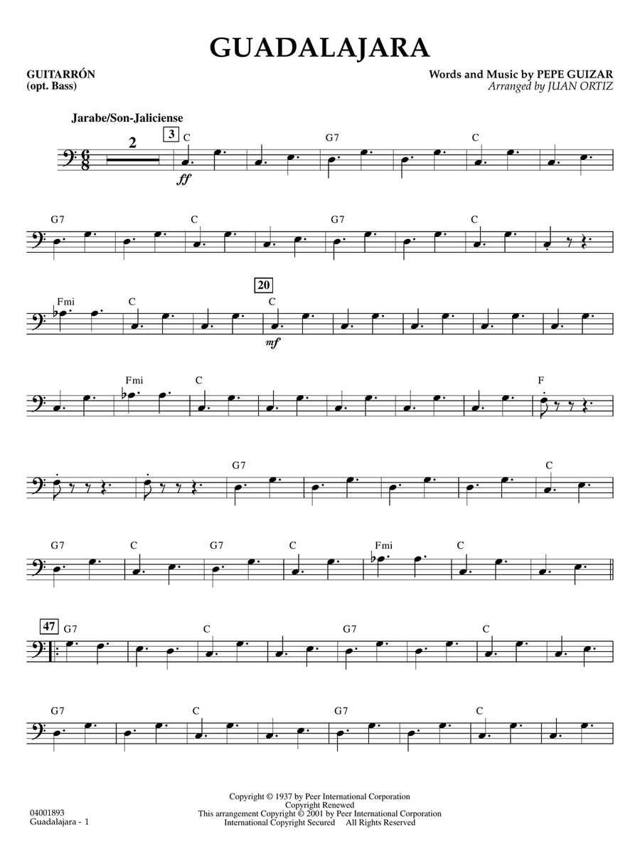 Guadalajara (arr. Juan Ortiz) - Guitarron Concert Band scores gallery preview page 1