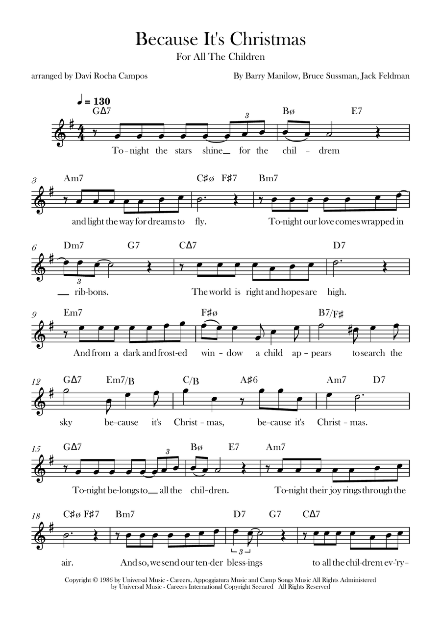 Because It's Christmas (For All The Children) Piano scores gallery preview page 1