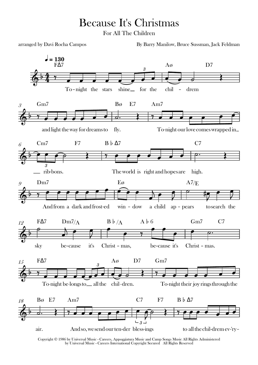Because It's Christmas (For All The Children) Piano scores gallery preview page 1