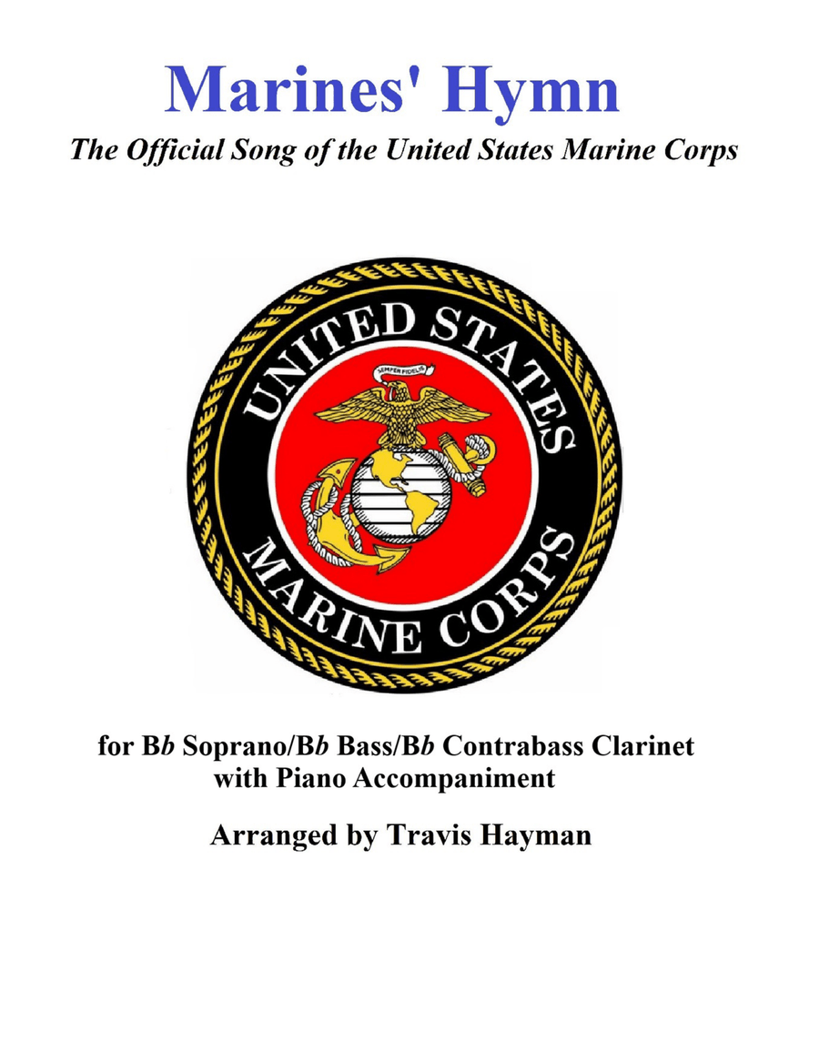 Marines' Hymn - for Bb Soprano/Bb Bass/Bb Contrabass Clarinet with Piano Accompaniment B-Flat Clarinet scores gallery preview page 1