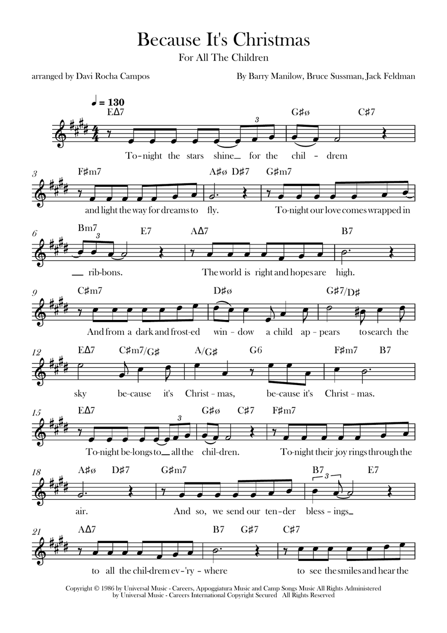Because It's Christmas (For All The Children) Piano scores gallery preview page 1