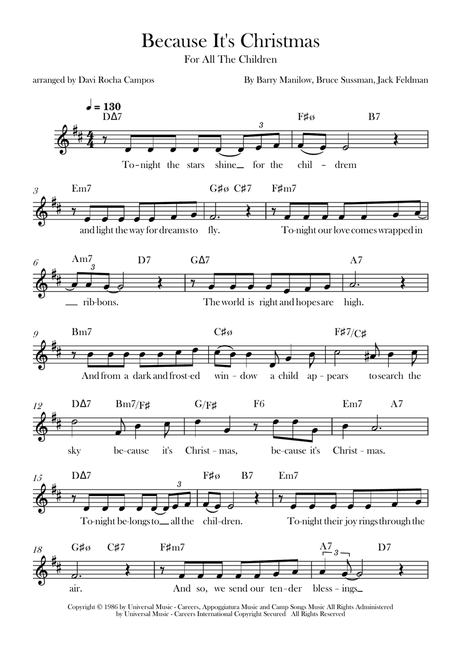 Because It's Christmas (For All The Children) Piano scores gallery preview page 1