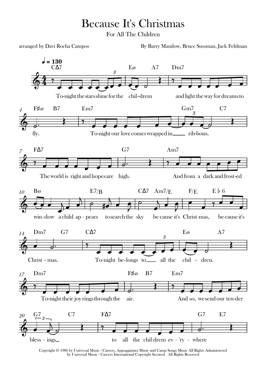Because It's Christmas (For All The Children) Piano scores gallery preview page 1