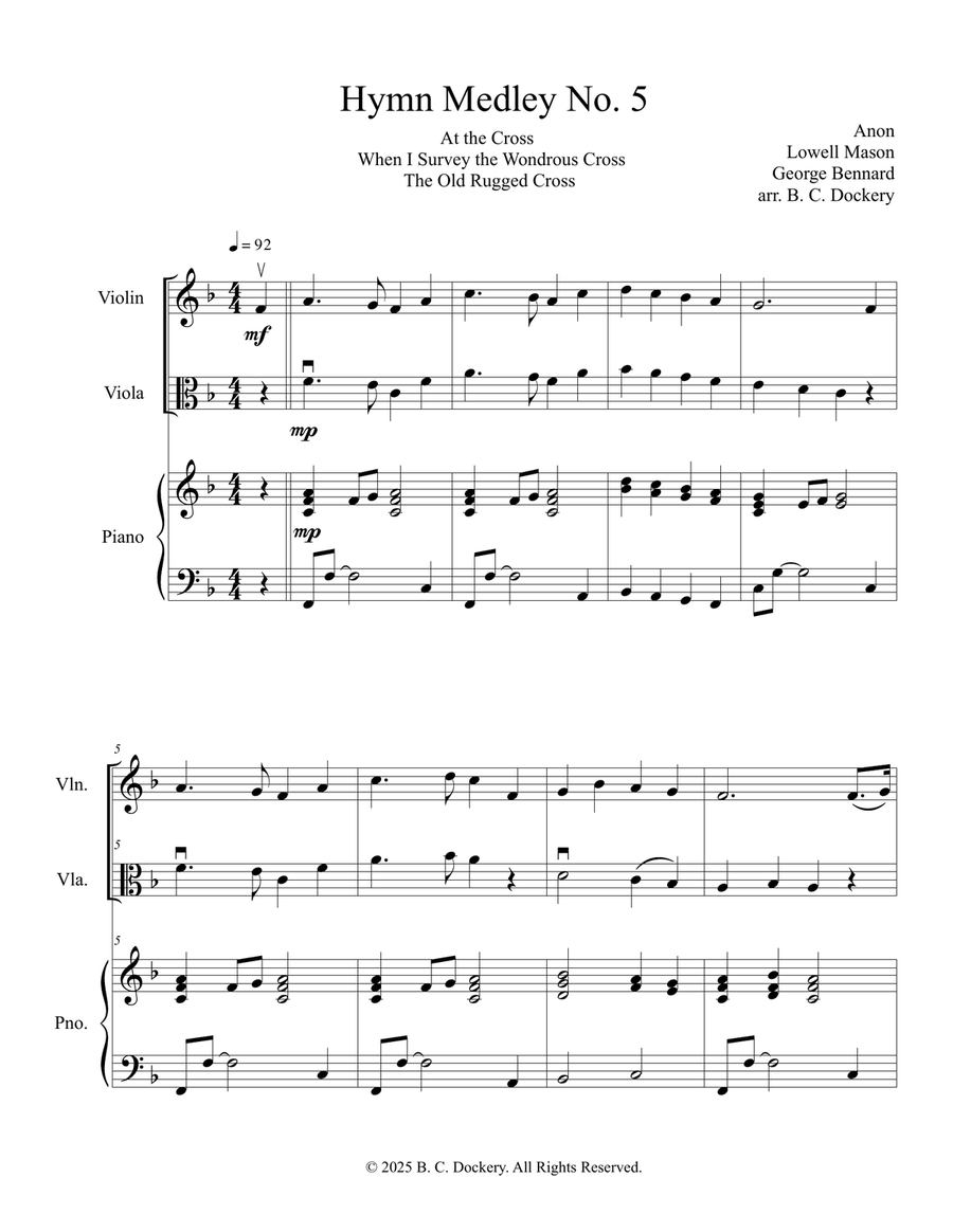 Hymn Medley No. 5 (Violin and Viola Duet with Piano Accompaniment) String Duet scores gallery preview page 1