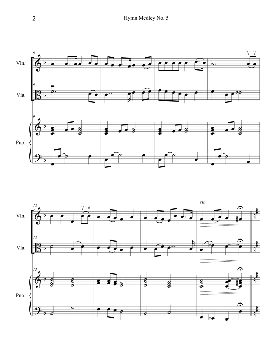 Hymn Medley No. 5 (Violin and Viola Duet with Piano Accompaniment) String Duet scores gallery preview page 2
