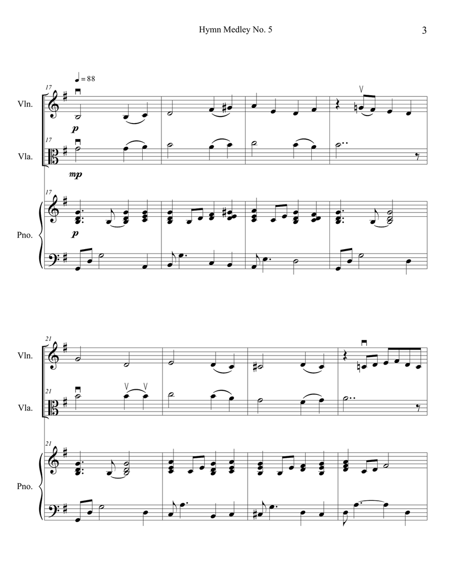 Hymn Medley No. 5 (Violin and Viola Duet with Piano Accompaniment) String Duet scores gallery preview page 3