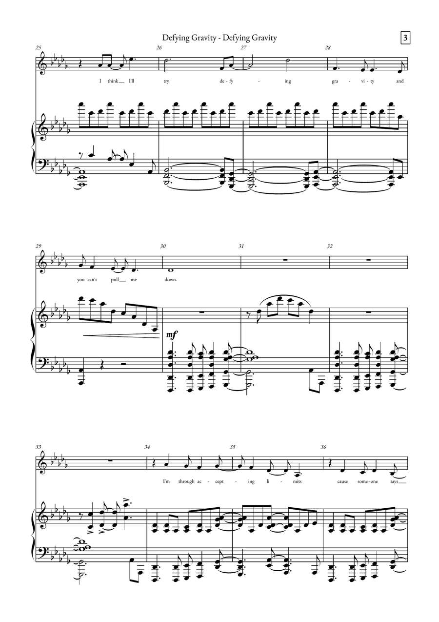 Defying Gravity Defying Gravity Piano, Vocal scores gallery preview page 3