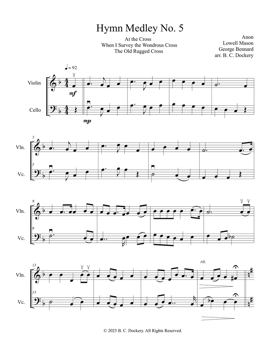 Hymn Medley No. 5 (Violin and Cello Duet) String Duet scores gallery preview page 1