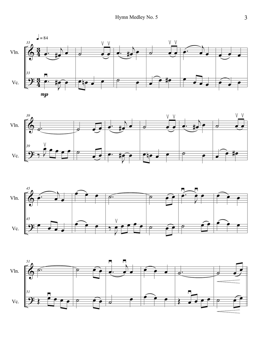 Hymn Medley No. 5 (Violin and Cello Duet) String Duet scores gallery preview page 3