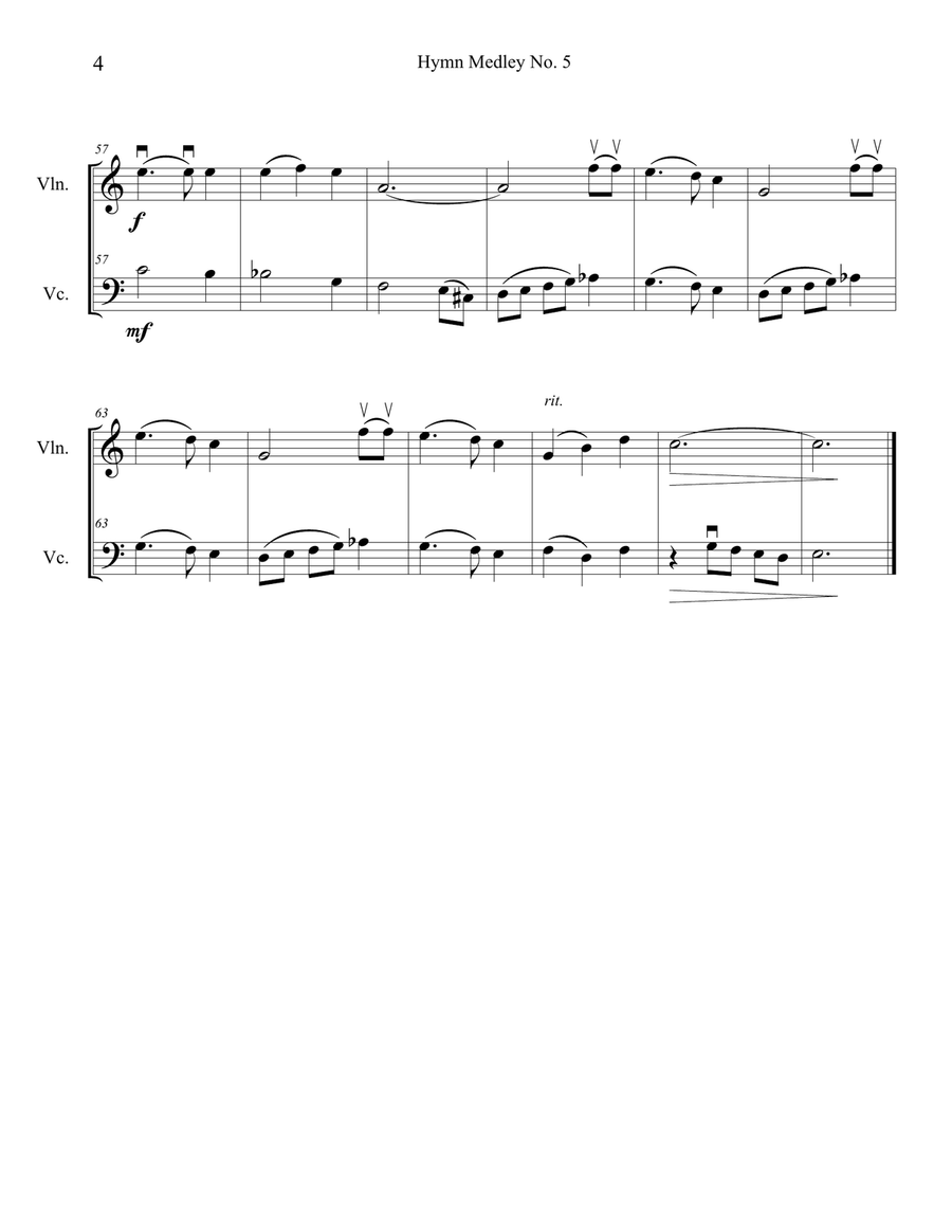 Hymn Medley No. 5 (Violin and Cello Duet) String Duet scores gallery preview page 4