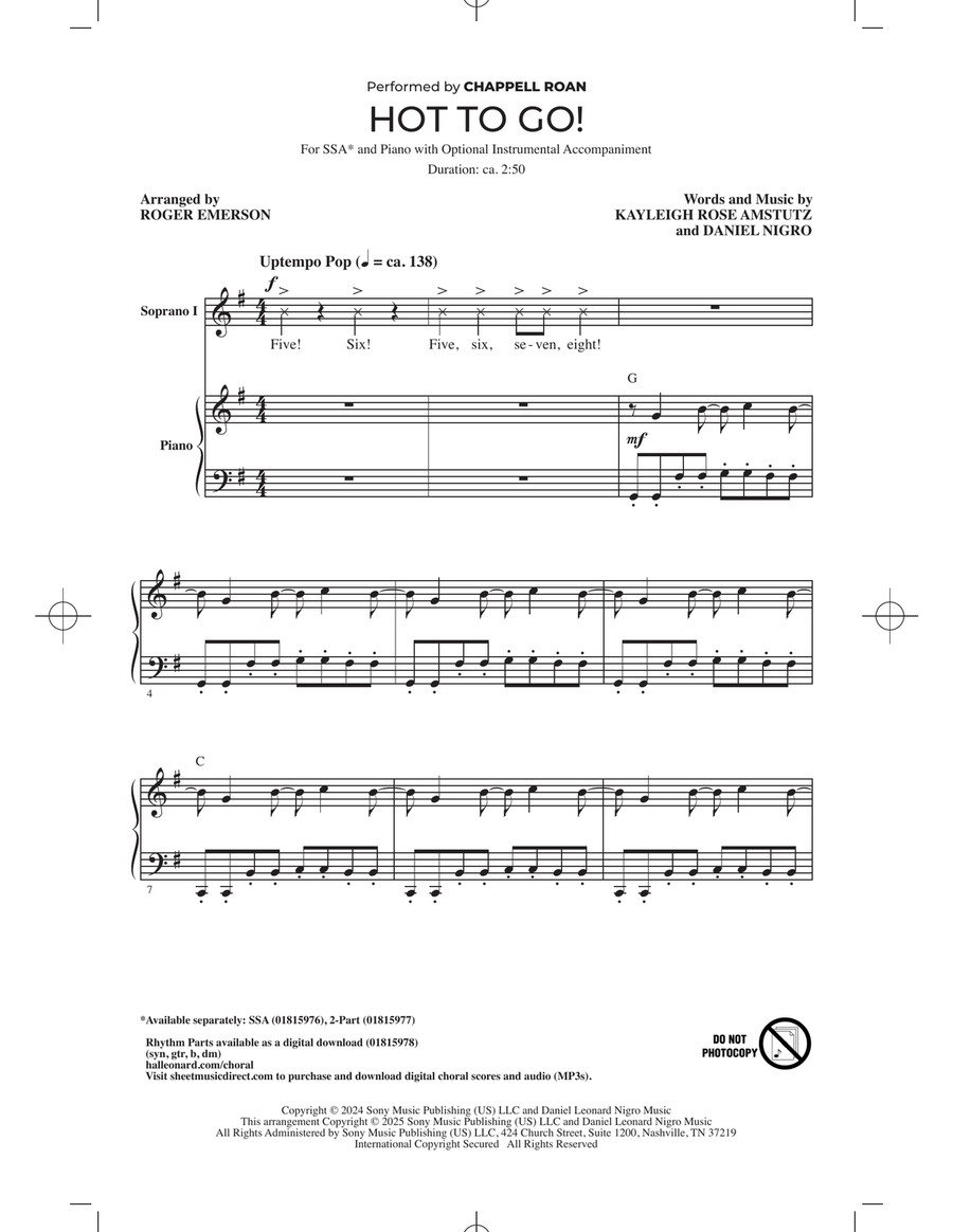 HOT TO GO! (arr. Roger Emerson) SSA scores gallery preview page 1