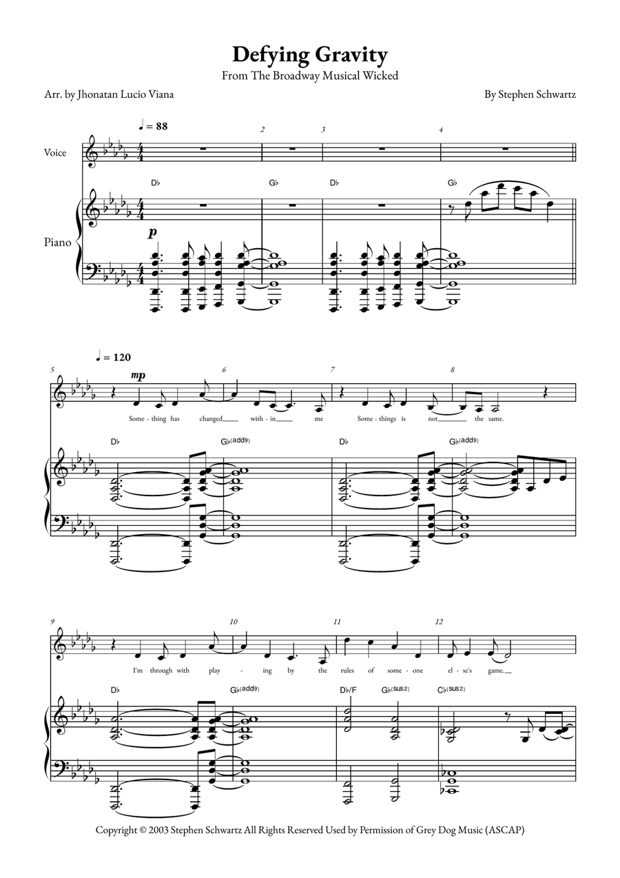 Defying Gravity Defying Gravity Piano, Vocal scores gallery preview page 1
