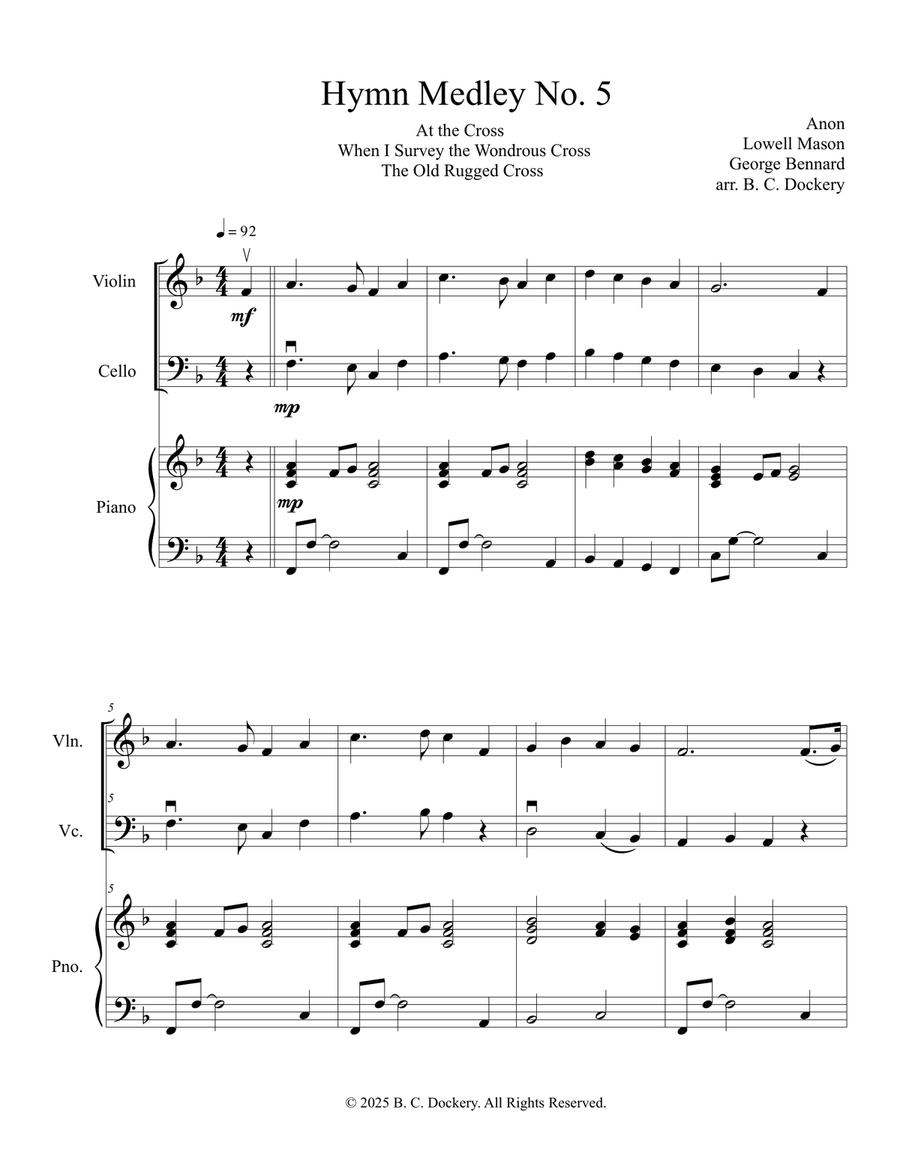 Hymn Medley No. 5 (Violin and Cello Duet with Piano Accompaniment) Piano Trio scores gallery preview page 1