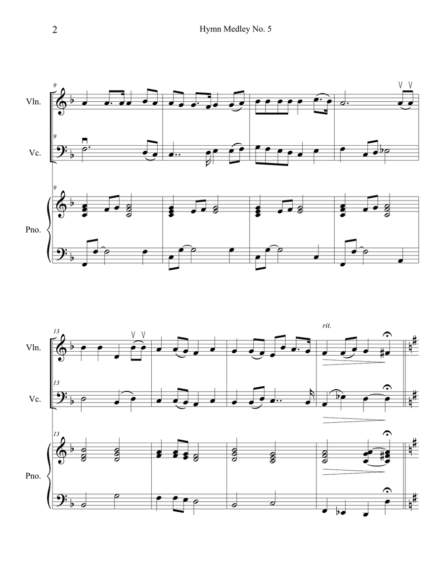 Hymn Medley No. 5 (Violin and Cello Duet with Piano Accompaniment) Piano Trio scores gallery preview page 2