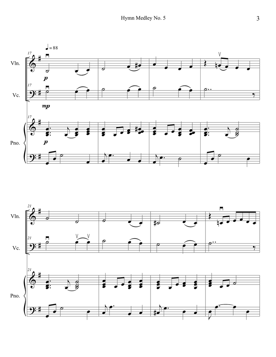 Hymn Medley No. 5 (Violin and Cello Duet with Piano Accompaniment) Piano Trio scores gallery preview page 3