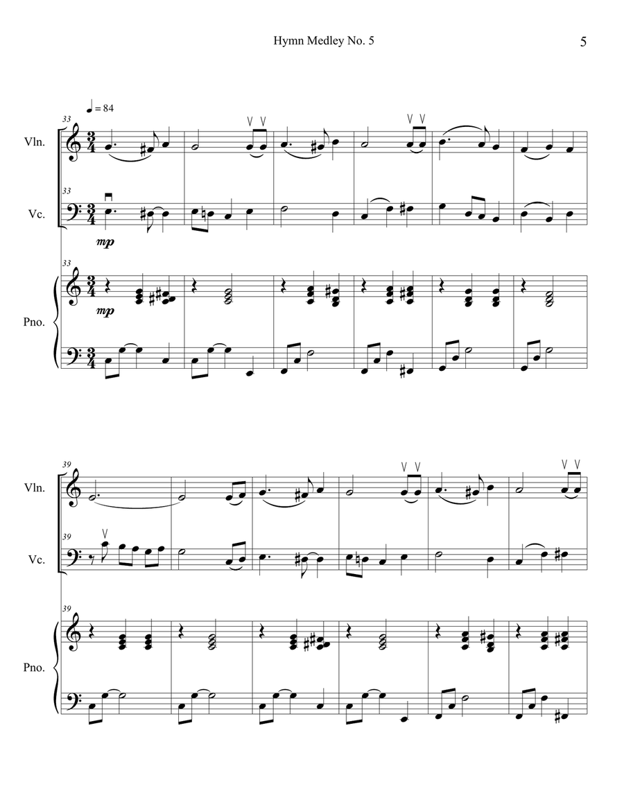 Hymn Medley No. 5 (Violin and Cello Duet with Piano Accompaniment) Piano Trio scores gallery preview page 5