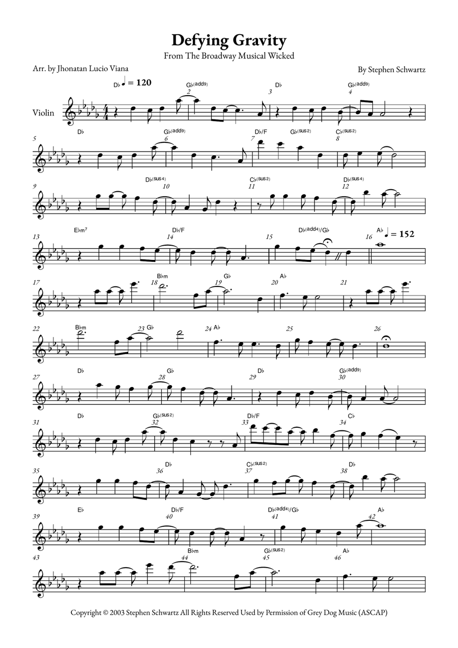 Defying Gravity Violin Solo scores gallery preview page 1