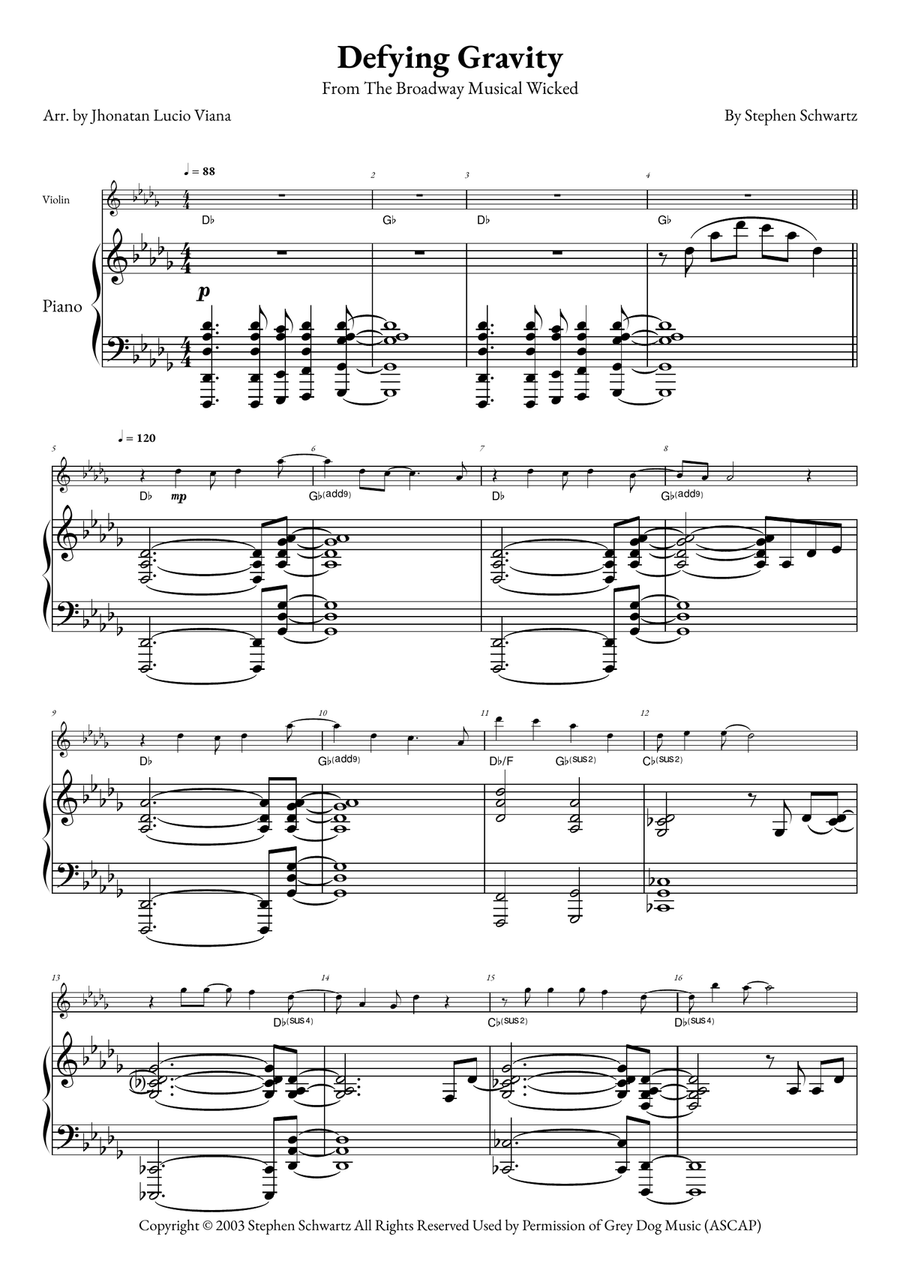Defying Gravity Violin Solo scores gallery preview page 1
